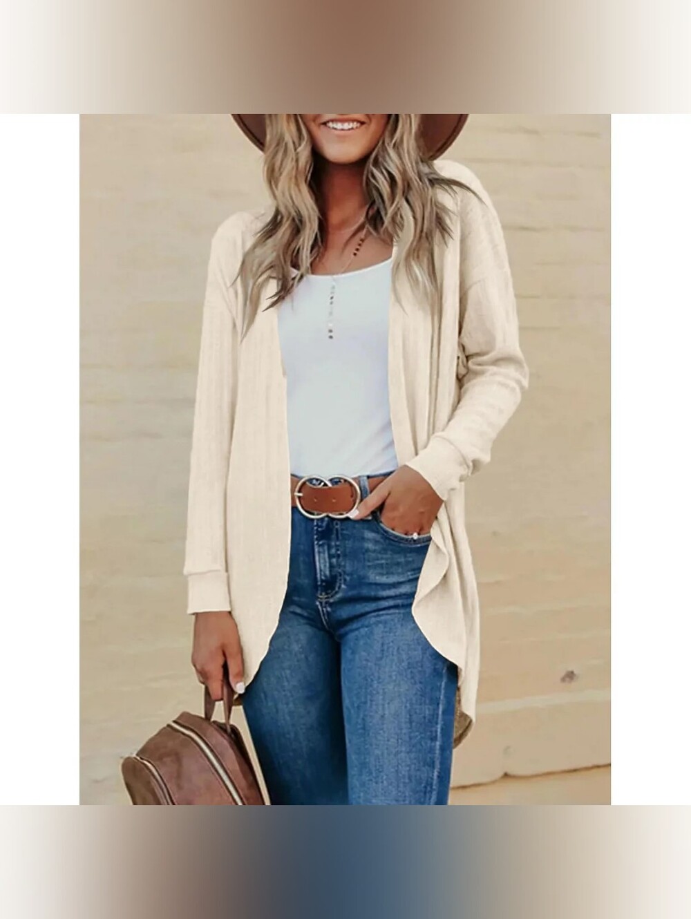 Open Front Textured Cardigan